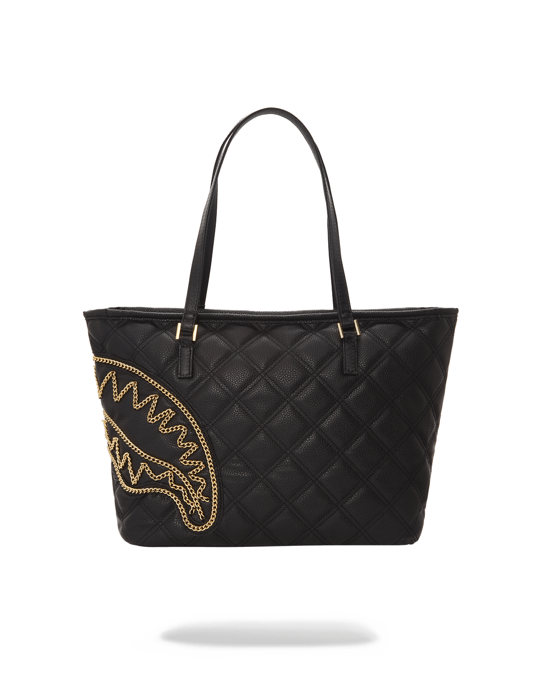 NOIR QUILT GOLD CHAIN SHARK TOTE